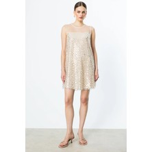 Ekol Pul ve Boncuklu Diz Üstü Elbise 5206