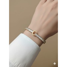 Livaz Accessories Çelik Kadın Gold Zirkon Taşlı C Harf  Kelepçe