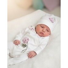 Eda Baby Ortanca Nakışlı %100 Pamuk 3'lü Tulum Set