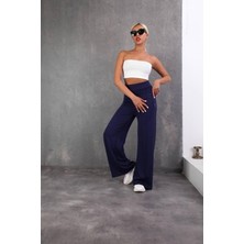 Moda Banuş Önü Dikişli Çımalı Lacivert Modal Kumaş Eşofman Altı