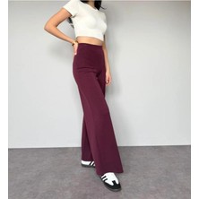 Moda Banuş Modal Kumaş Zr-Düz Bel Bordo Bol Paça Eşofman Altı
