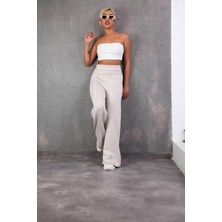 Moda Banuş Modal Kumaş Zr-Düz Bel Bej Bol Paça Eşofman