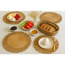 Efuliz Home Jüt Hasır Doğal Amerikan Servis-Supla Takımı, El Yapımı(Handmade) Desenli Yıkanabilir Servis Seti