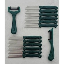 FourForce Tırtıklı Meyve Bıçağı ve Soyacak Seti, 14 Parça (Yeşil)