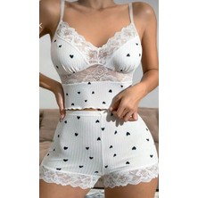 Kalpli Dantelli Kısa Şort Pijama Takımı Kadın