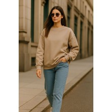 Moda Banuş Şardonlu Unisex Bej Sweatshirt