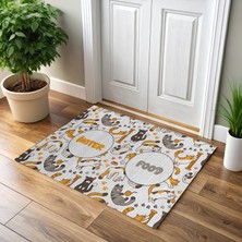 Patilemece Sarı Kedi Çizim Desenli Dijital Baskılı 35X50CM Kedi Köpek Mama Paspası