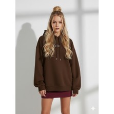 Ribana Classic Kadın Üç Iplik Baskılı Kapüşonlu Içi Pamuklu Yumuşak Dokulu Regular Kesim Sweatshirt