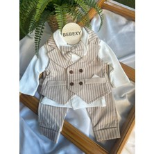 bebexy Papyonlu Ceketli  Bej Çizgili Takım