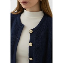 Owerall Kadın Teddy Bisiklet Yaka Yumuşak Doku Gold Düğmeli Havlu Örgü Hırka