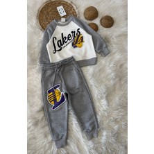 Kr Kids Butik Erkek Çocuk Eşofman Takımı Lakers Baskılı Gri Pamuklu