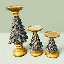 Kelebek Rüyası Sanat Atölyesi Noel 3'lü Şamdan Set ,yılbaşı Dekor ,şamdan-Mumluk , Çam Ağacı Temalı