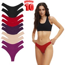 Yohannes Club Kadın, Pamuklu Basic Tanga Külot, 10'lu Paket, Assorted Thong Pack, Ekonomi Set