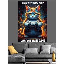 Tablomega Oyun Oynayan Kedi Gamer Dekoratif Kanvas - Mdf Ahşap Tablo