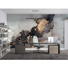 Grown Siyah Beyaz Altın Mermer Desen Duvar Kağıdı