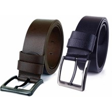 Lugmo 2 Adet Hakiki Deri Erkek Kemer 4,5 cm Kahverengi Lacivert Kot Uyumlu