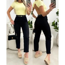 Mareandpanda Kadın Yüksek Bel Kemersiz Ithal Krep Pantolon