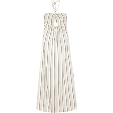 Quzu Göğüs Detaylı Midi Elbise Nature