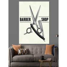 Tablomega Berber Makası ve Ustura Dekoratif Kanvas - Mdf Ahşap Tablo