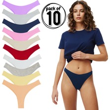 Yohannes Club Kadın, Pamuklu Basic Tanga Külot, 10'lu Paket, Assorted Thong Pack, Ekonomi Set