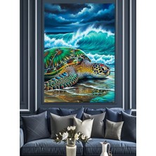 Artmeg Dalgalı Denizdeki Kaplumbağa Dekoratif Kanvas - Mdf Ahşap Tablo