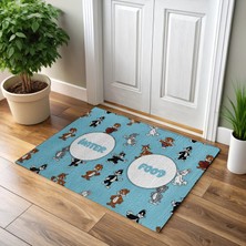 Patilemece Turkuaz Kedy Desenli Dijital Baskılı 35X50CM Kedi Köpek Mama Paspası