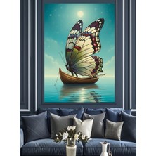Karizma Tablo Kelebek Yelkenli Gemi Dekoratif Kanvas - Mdf Ahşap Tablo