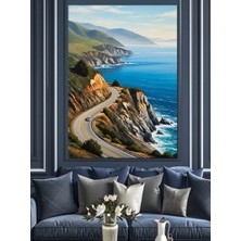 Tablomega Kıvrımlı Sahil Yolu Manzarası Dekoratif Kanvas - Mdf Ahşap Tablo