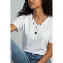 Alya's Aksesuar 316L Paslanmaz Çelik 3 Sıralı Yonca Kolye