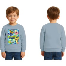 Sedirli Unisex Sünger Bob Baskılı Çocuk Swaetshirt 3 Iplik Şardonlu