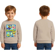 Sedirli Unisex Sünger Bob Baskılı Çocuk Swaetshirt 3 Iplik Şardonlu