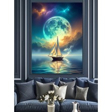 Tablomega Dolunayda Yelkenli Gemi Dekoratif Kanvas - Mdf Ahşap Tablo