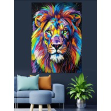 Tablomega Renkli Aslan Başı Boyama Dekoratif Kanvas - Mdf Ahşap Tablo