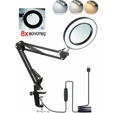 Ecuy Masaüstü Sıkıştırmalı LED Lamba Güzellik Salonu Kitap Okuma Yayın Işığı 8x Büyüteçli 3 Renk Mod Işık