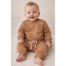 Uğur Bebe Camel Renk Işlemeli Bebek Takımı Kalın Içi Şardonlu Omuzdan Çıtçıtlı