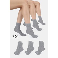 ERENART Bambu Kadın Lastiksiz Gri Soket Dikişsiz Premium Çorap 3'lü Paket Sıkmayan Çorap Iz Bırakmaz