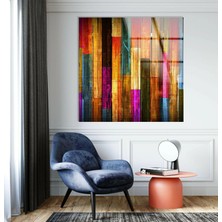 Myphotostation Renkli Ahşap Paneller Cam Tablo – Uv Baskılı Temperli Cam Duvar Tablosu, Modern Dekoratif Duvar Dekoru