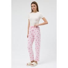 Rays Pembe Fiyonk Desenli Lastik Bel Kadın Pijama Altı 4528