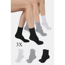 ERENART Bambu Kadın Lastiksiz Beyaz-Siyah-Gri Soket Dikişsiz Premium Çorap 3'lü Paket Sıkmayan Çorap Iz Bırakmaz