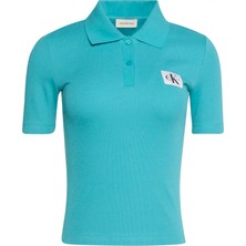 Calvin Klein Kadın Yeşil Calvin Klein A - Woven Label 2x2 Rıb Polo Yeşil Kadın Polo T-Shirt