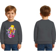 Sedirli Unisex Simpson Baskılı Çocuk Swaetshirt 3 Iplik Şardonlu