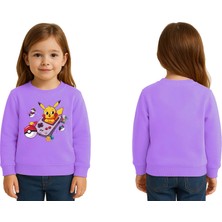 Sedirli Unisex Pikaçu Baskılı Çocuk Swaetshirt 3 Iplik Şardonlu