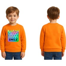 Sedirli Unisex Smile Baskılı Çocuk Swaetshirt 3 Iplik Şardonlu