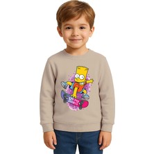 Sedirli Unisex Simpson Baskılı Çocuk Swaetshirt 3 Iplik Şardonlu