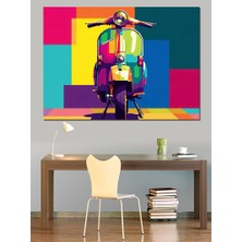 Artmeg Renkli Pop Art Motosiklet Dekoratif Kanvas - Mdf Ahşap Tablo