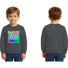 Sedirli Unisex Smile Baskılı Çocuk Swaetshirt 3 Iplik Şardonlu