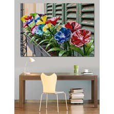 Artmeg Renkli Saksı Çiçekleri Aranjmanı Dekoratif Kanvas - Mdf Ahşap Tablo