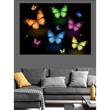 Karizma Tablo Renkli Neon Kelebekler Grubu Dekoratif Kanvas - Mdf Ahşap Tablo