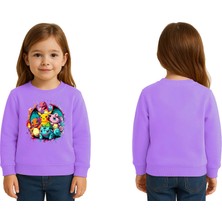Sedirli Unisex Pokemon Baskılı Çocuk Swaetshirt 3 Iplik Şardonlu