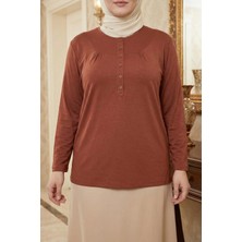 Pıtırcık Cimariva Kadın Arsu Büyük Beden Robalı Süs Düğmeli Taba Bluz